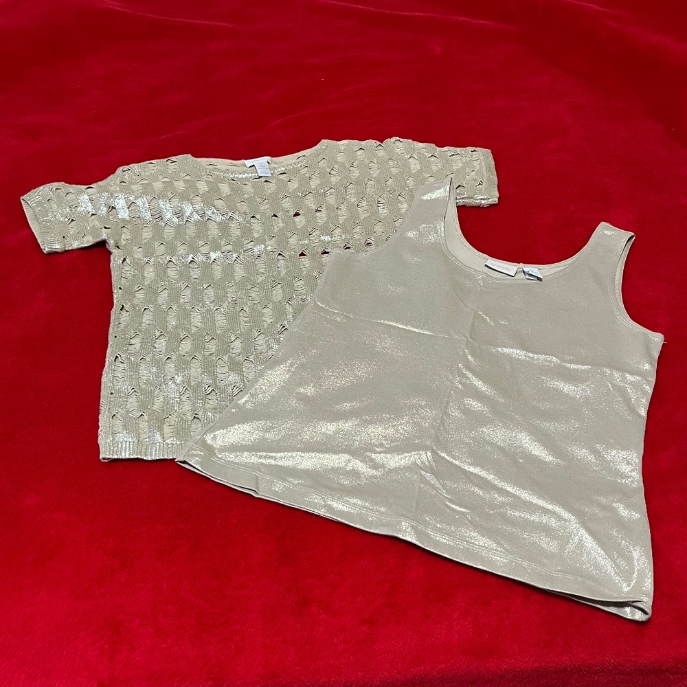 Chico’s Tan Knit Blouse with matching Sleeveless Undershirt Size 0
